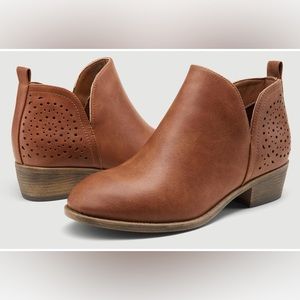 Vepose Women's Ankle Boots Low Heels Chunky Cutout Booties+Perforated Western